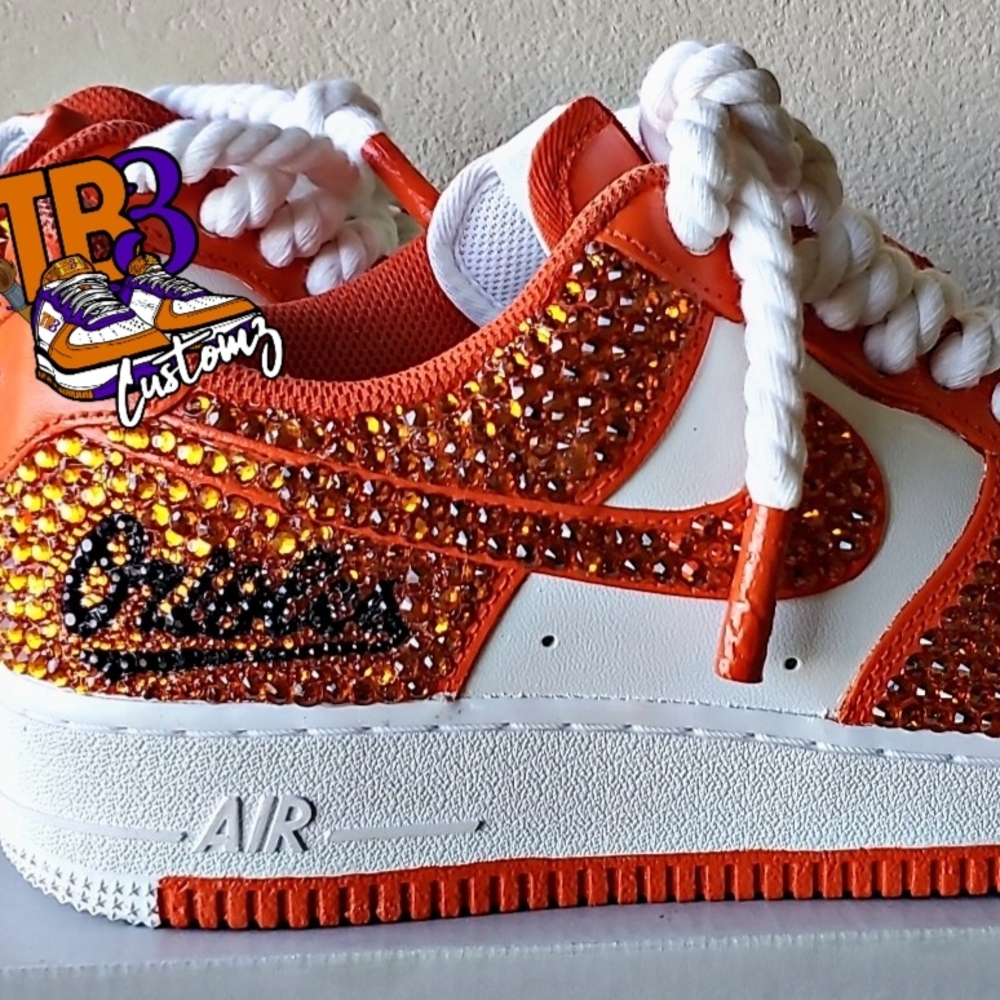 Nike Orange White Sparkle Sneakers with Crystal Accents